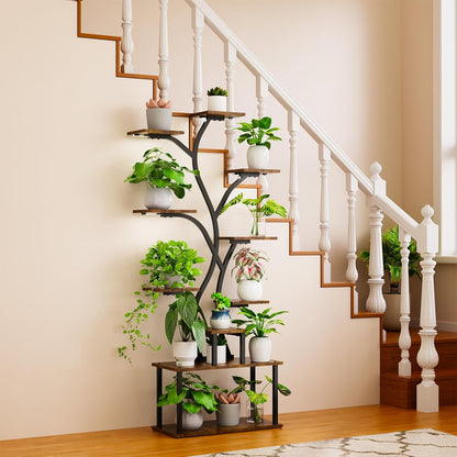 Bstrip 63 Inch Plant Stand with Grow Light, 10-Tier Plant Shelf for Indoor Plants, Decor Tree Shaped Flower Stand for Home, Corner & Patio