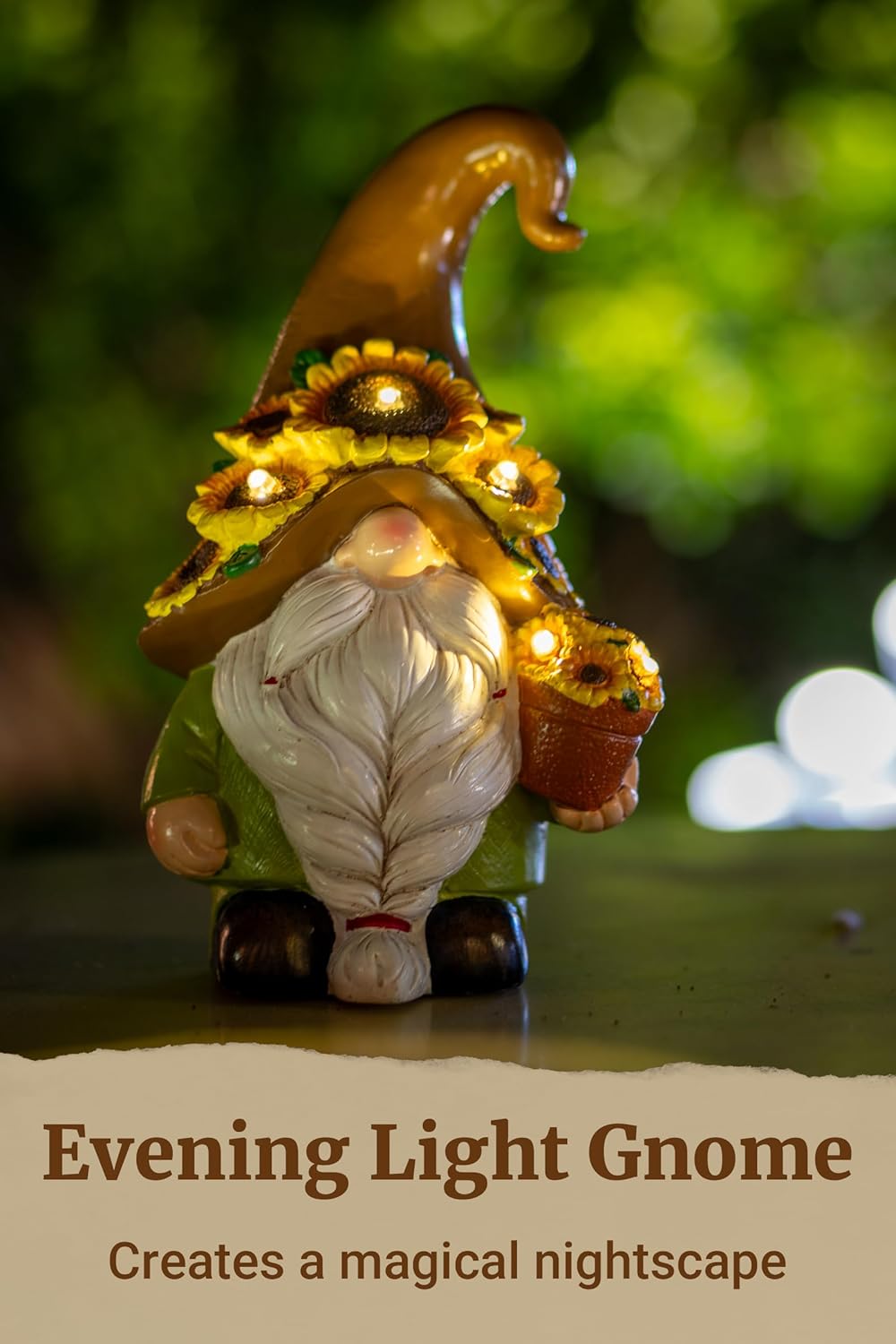 Solar Garden Gnome Statue, 7.67" Tall — Outdoor Resin Garden Statue for Yard, Backyard, Patio, Porch, Lawn; Garden Decor, Gnome Gifts, Birthday Gifts for Women