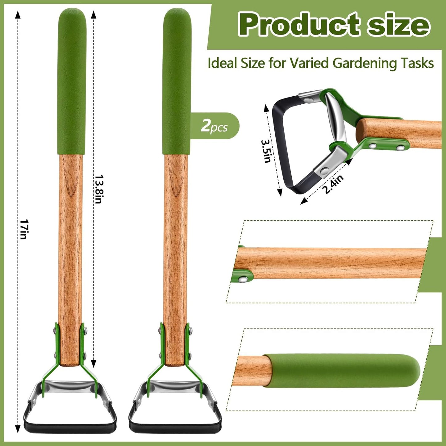 2 Pcs Mini Garden Hula Hoes for Weeding 17 Inch Long Stirrup Hoe Tools Scuffle Hoe Garden Tool for Lawn Yard Weeding Gardening with Wood Handle