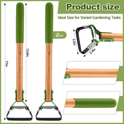2 Pcs Mini Garden Hula Hoes for Weeding 17 Inch Long Stirrup Hoe Tools Scuffle Hoe Garden Tool for Lawn Yard Weeding Gardening with Wood Handle