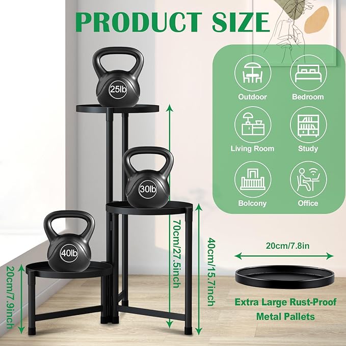 Tall Plant Stand Indoor Outdoor, Corner Metal Flower Pot Stands for Multiple Plants,3 Tier Heavy Duty Plant Shelf for Patio Garden Balcony Living Room Bedroom (3 tier 01)