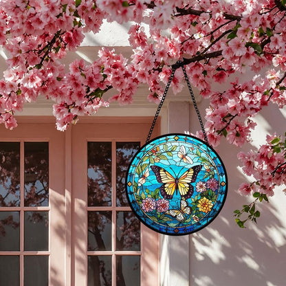 Butterfly Stained Glass Window Hanging, Suncatcher Panel for Window Decor for Indoor Outdoor, Garden Wall Stained Glass for Home, Butterfly Ornament Birthday Gifts for Boys and Girls, Housewarming