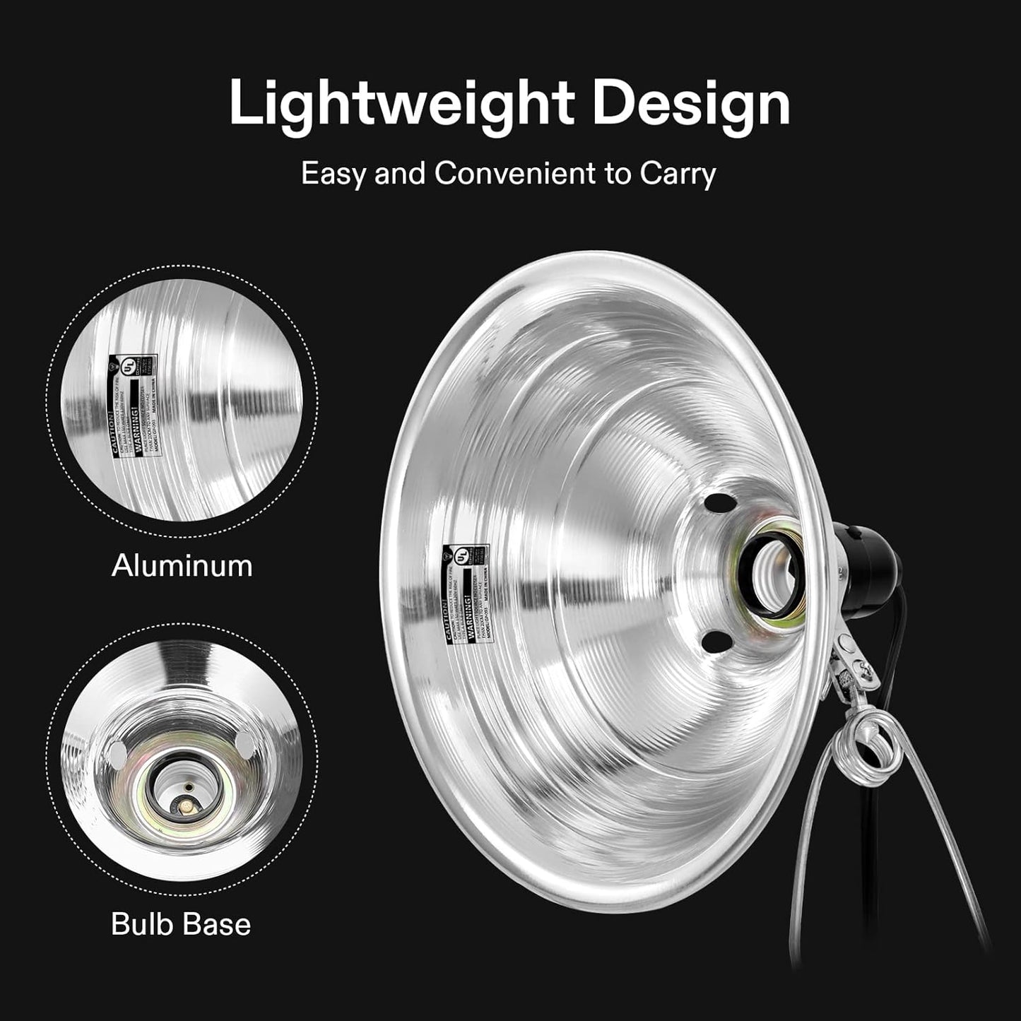 VIVOSUN Clamp Lamp Light with Detachable 8.5 Inch Aluminum Reflector up to 150 Watt E26 Socket (No Bulb Included), 6 Feet Cord, UL Listed, Pack of 2
