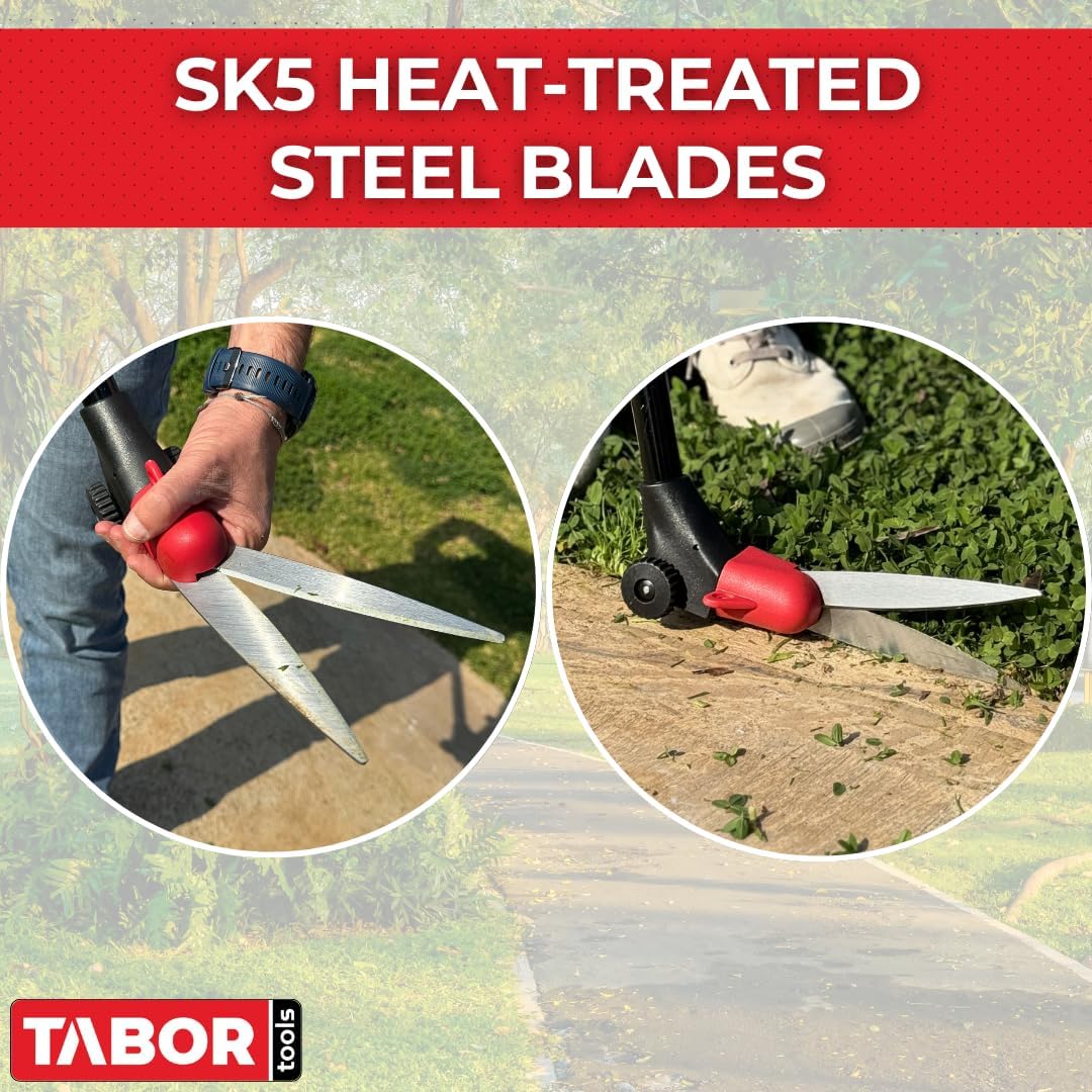 TABOR TOOLS GS01A Long Handle Grass Shears with Wheeled Support, 180° Blade Swivel, SK5 Heat-Treated Steel Blades, Chrome Plated, 38" Grass Clippers For Easy Upright Trimming, and Durable Steel Handle