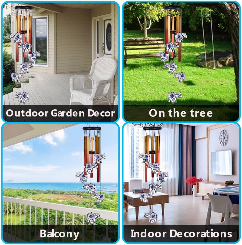 Blue Evil Eye Elephant Wind Chimes Outdoor Decor, Mobile Evil Eye Wind Catcher, Evil Eye Elephant Wind Bells, Blue Evil Eye Amulet Wind Chimes for Home, Gift for Mom, Balcony, Patio, Garden Decoration