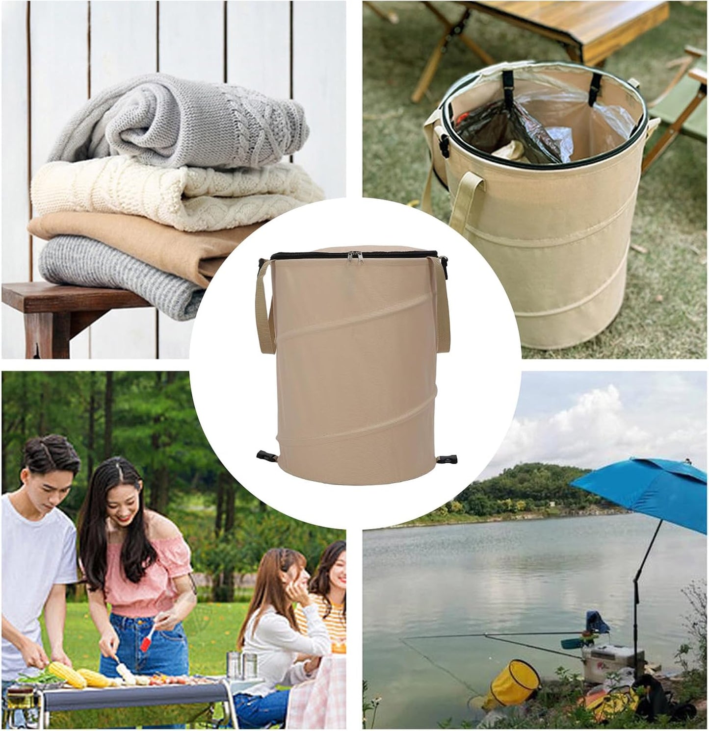 Zunate Collapsible Lawn and Leaf Bag, 24 Gallon Collapsible Trash Can, Reusable Outdoor Yard Waste Leaf Bag Garden Garbage Bin, Garden Garbage Bag with Lid, Lawn and Leaf Bags for