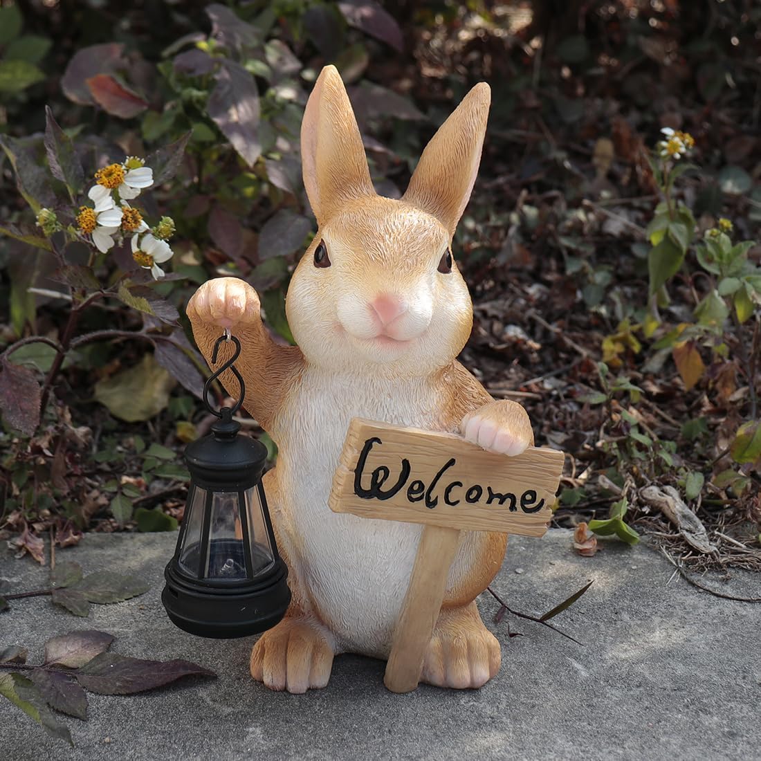 Solar Rabbit Garden Statue with Welcome Sign, Solar Rabbit Welcome Light Decor, Bunny Statues, Garden Decor for Patio Lawn Yard