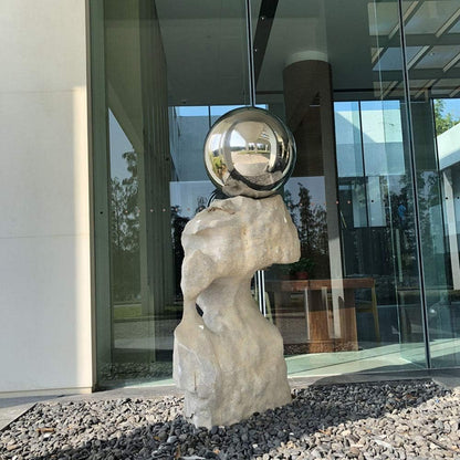 38 cm/15 inch Diameter Gazing Globe Mirror Ball,Silver Stainless Steel Polished Reflective Smooth Garden Sphere,Colorful and Shiny Addition to Any Garden or Home