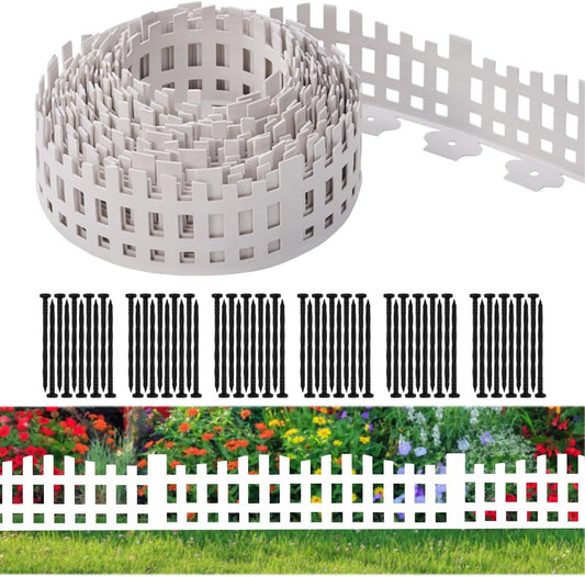 Garden Edging 33FT, Landscape Edging Borders [Extra Tall 4.9IN ] Flexible Lawn Edging Kit with 60pcs Stakes,Mini Plastic Fence for Tree Flowerbeds Grass Yard -White-2