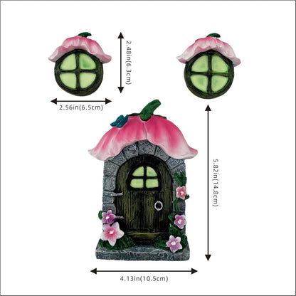 Fairy Garden Door and Windows for Trees,Resin Fairy House Kit,Glowing in The Dark,Miniature Accessories for Tree Stump, Outdoor Yard, Lawn, and Garden Decor.