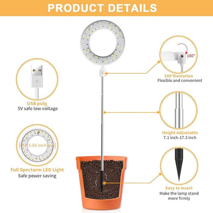 Juhefa Grow Light for Indoor Plants Growing, 4000K Full Spectrum Halo Plant Lamp for Seedlings Succulents Small Mini Plants, 3 Colors Spectrum Changeable & Auto On Off Timer 4/8/12/18Hrs (2 Pack)