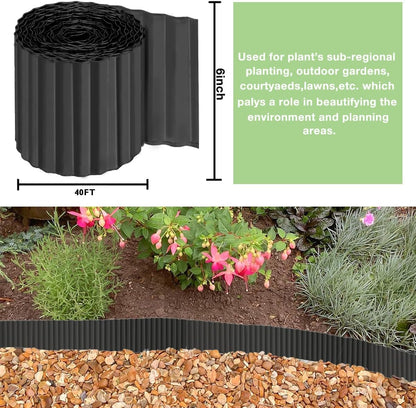 Corrugated Metal Garden Edging 6inch x 40ft, Landscape Edging Border, Flower Bed Edging Borders, Galvanized Edging Long Strips Yard Border for Lawn Edging Borders, Plants, Walkways (Black)