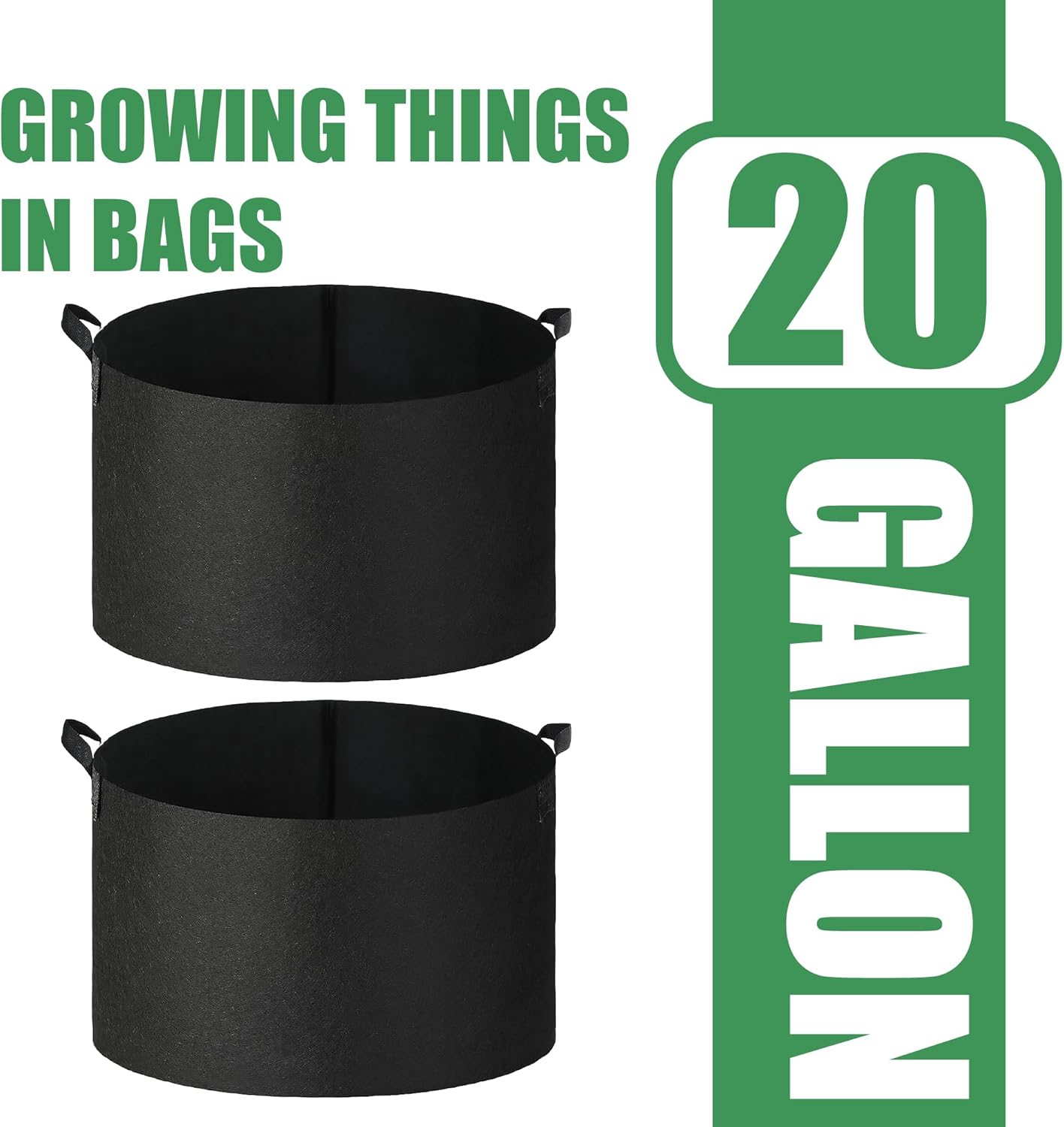 2-Pack 20 Gallon Fabric Grow Bags with Handle, Heavy Duty 300G Thickened Nonwoven with Handles and Reusable, Suitable for Garden Vegetables,Fruits and Flowers(Black)