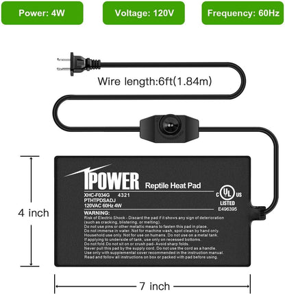 iPower 4x7 Inch Reptile Heating Pad with Adjustable Controller Knob, Under Tank Heater Mat for Turtles, Lizards, Snakes, Amphibians & Small Pets, 2 Pack