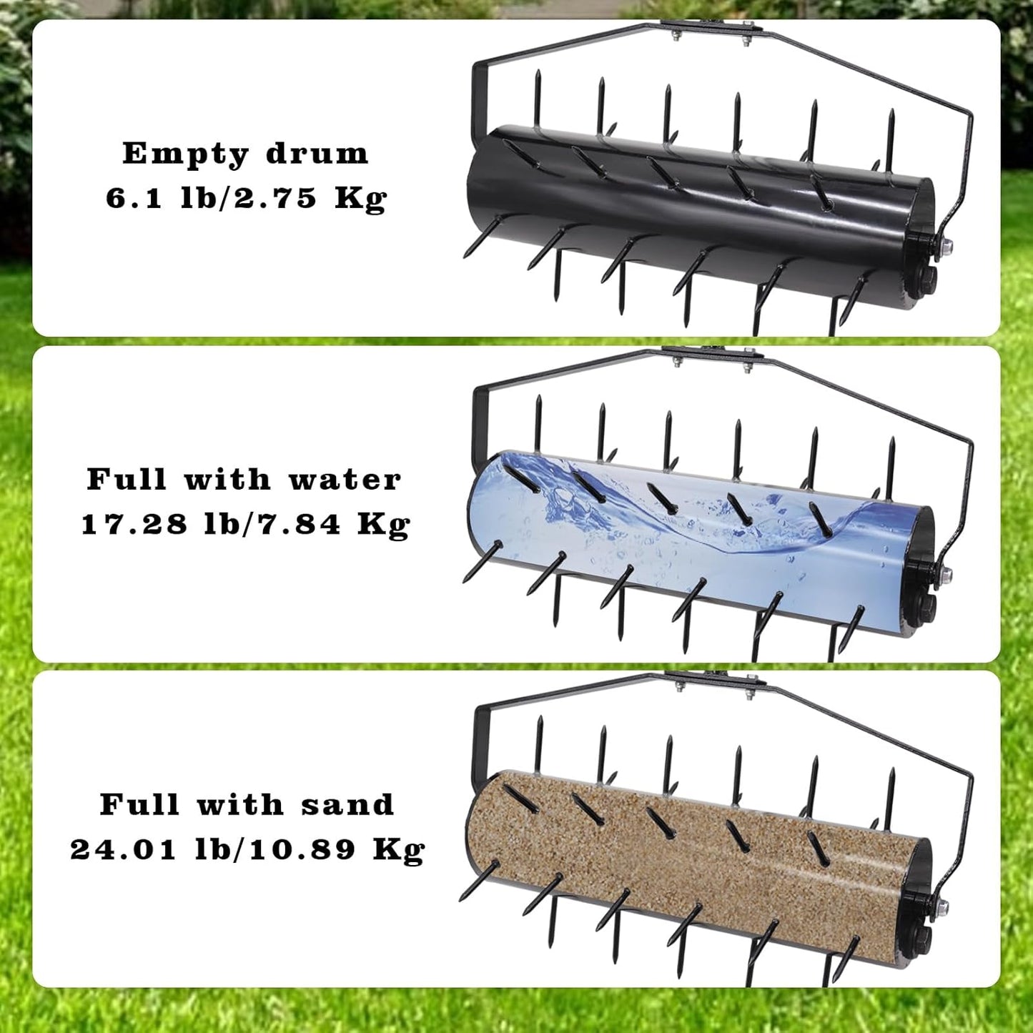 Upgraded 18-inch Heavy Duty Rolling Lawn Aerator | Weight-Adjustable Drum (Add Water/Sand) | 50" Quick-Clip Handle & 5-Minute Setup | Manual Lawn Tool for Garden Yard