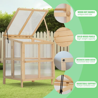 JOYBASE Wooden Cold Frame Greenhouse for Outdoors - 2 Tier Mini Greenhouse with Adjustable Roof - Ideal for Patio, Balcony, Garden & Seed Starting