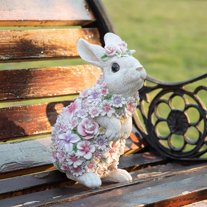 Colorful Flower Rabbit Statue - Indoor and Outdoor Garden Decoration Statue Unique Garden Art, Cheerful Home Decor, for Easter, Spring, and New Homes (10inch)