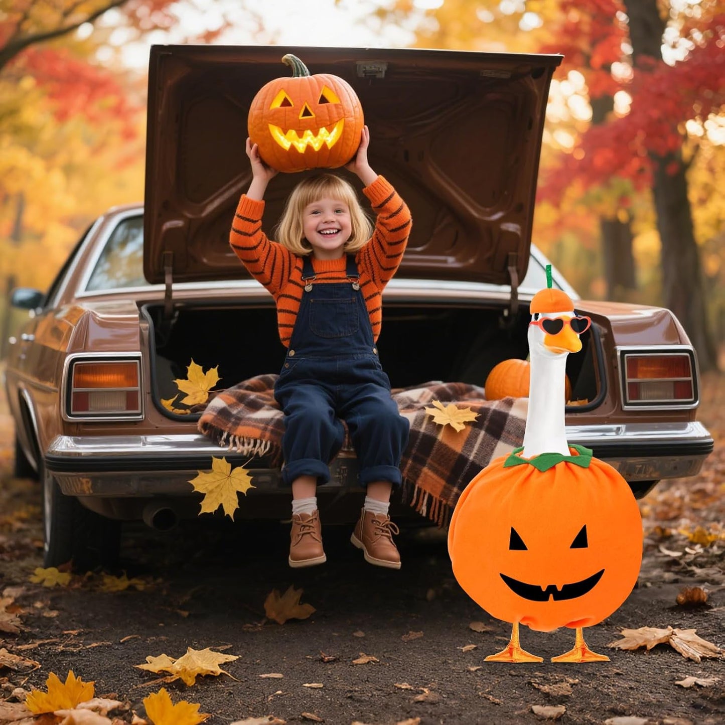 Hysagtek Halloween Porch Goose Outfits - Yard Goose Outfits Pumpkin Costume with Glasses Fall Halloween Goose Clothes for 23" Goose Outdoor Patio Yard Lawn Art Decoration