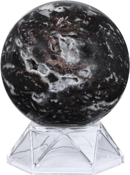 Natural Sphalerite Crystal Ball with Acrylic Display Base, 61-70mm Polished Stone Feng Shui Crystal Sphere Meditation Decoration for Home & Office
