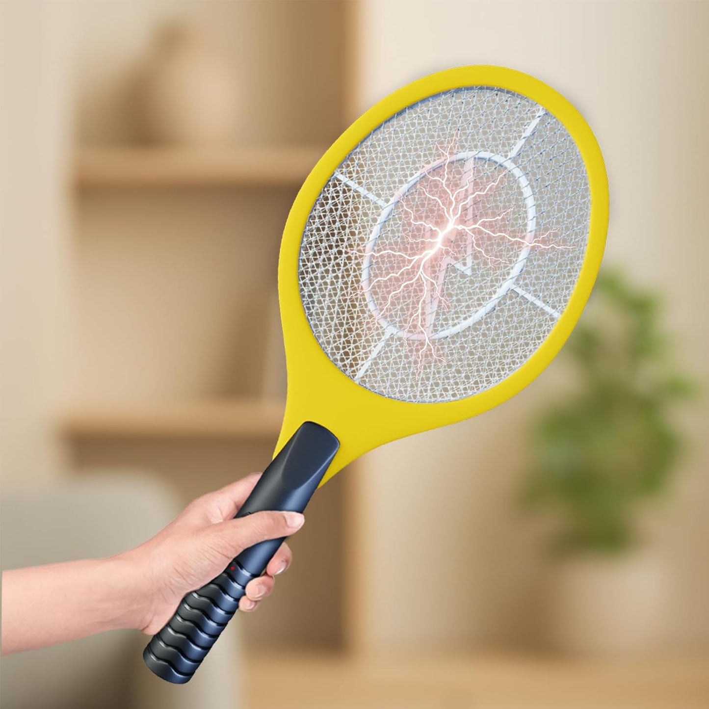 Bug Zapper 18" Electric Fly & Mosquito Swatter Racket - Outdoor/Indoor Killer for Flies, Battery-Operated Tennis Killing Zap, 3000 Volts Electronic Catcher, 2 AA Batteries Included - Yellow
