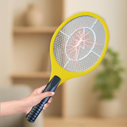 Bug Zapper 18" Electric Fly & Mosquito Swatter Racket - Outdoor/Indoor Killer for Flies, Battery-Operated Tennis Killing Zap, 3000 Volts Electronic Catcher, 2 AA Batteries Included - Yellow