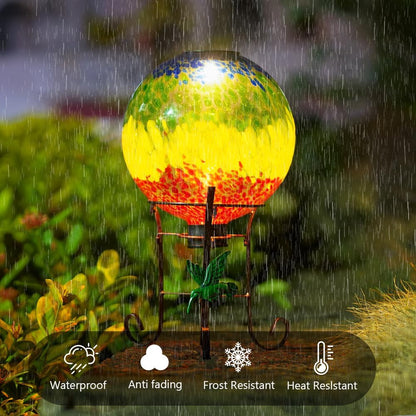 Stargarden Solar Powered Gazing Ball, 10 Inch Glass Gazing Globe, Decorative Gazing Balls with Metal Ball Stand, Colorful Solar Globes for Patio, Lawn, Garden Decor