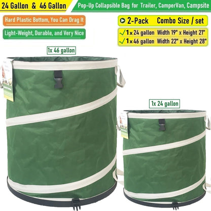 24 Gallon and 46 Gallon Collapsible Trash Can Solid Bottom for Yard Waste Bag,Garden Debris Bag,Pop-Up Trash Can,Recycling Bin,RV Camping Waste Bin,Laundry Hamper,Lawn Grass,Yard Weeds Bags,Leaf Bags