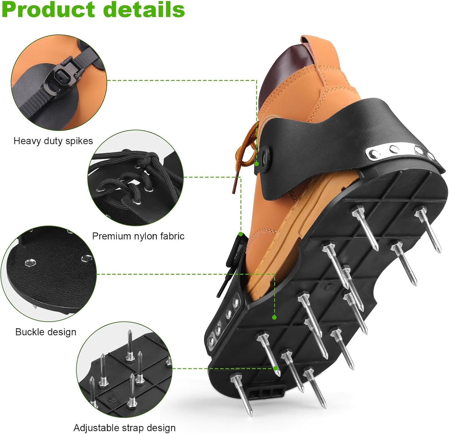 Aerator Shoes, Lawn Aerator Shoes for Grass with Hook and Adaptable Straps Heavy Duty Soil Aerator Lawn Spike Shoes for Aerating Garden Grass Yard Patio