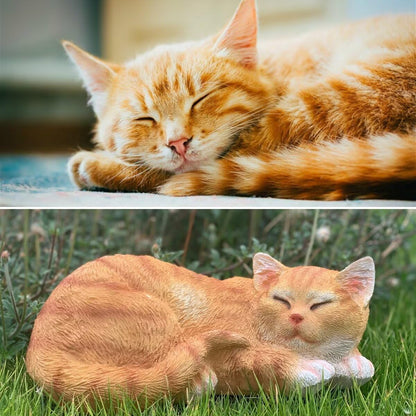 Garden Decor Cat Statue Outdoor Statue, Cat Figurines Garden Statues & Sculpture Decoration, Sleeping Cat Statue Decor for Patio, Porch and Lawn, Cat Gifts for Cat Lover and Women, Cat Memorial Stone