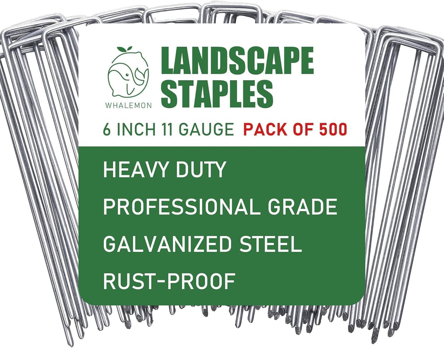 500 Pack Landscape Staples 6 Inches 11 Gauge Stakes, Galvanized Garden Stakes U-Shaped Pins and Landscaping Staples for Sod Anchoring Landscape Fabric Irrigation Tubing(500pack-N)