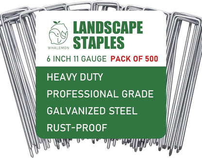 500 Pack Landscape Staples 6 Inches 11 Gauge Stakes, Galvanized Garden Stakes U-Shaped Pins and Landscaping Staples for Sod Anchoring Landscape Fabric Irrigation Tubing(500pack-N)