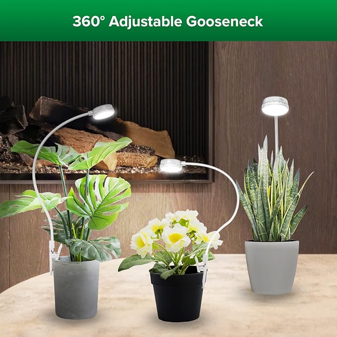 SANSI Grow Lights for Indoor Plants, ETL Listed Pot Clip LED Plant Lights for Indoor Growing, Full Spectrum, 4-Level Dimmable, Auto On Off 3 6 12 Hrs Timer for Small Plants,Garden Gift White 5V 2-Pack