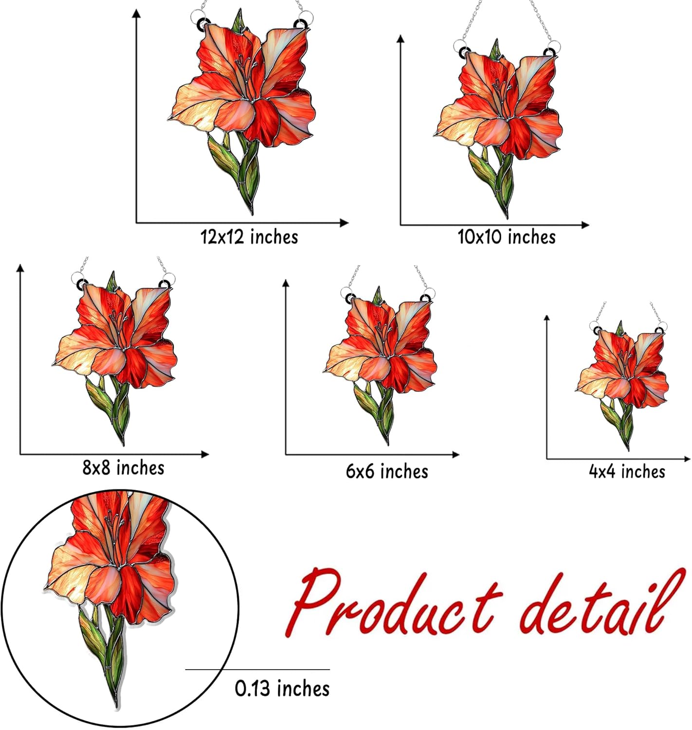 Red Gladiolus Flower Acrylic Suncatcher Stained Glass Effect Window Car Hanging Christmas Ornament Indoor Outdoor Decor Garden Sun Catcher Panel Gifts for Flower Lover Gift for Women Mom Grandma