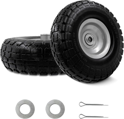 10-Inch 4.10/3.50-4 Tire and Wheel Flat Free, Heavy Duty Solid Replacement Tire with 5/8" Bearings, for Wheelbarrows Hand Trucks Dollies Trolleys Generators, (2-Pack) (Gray)