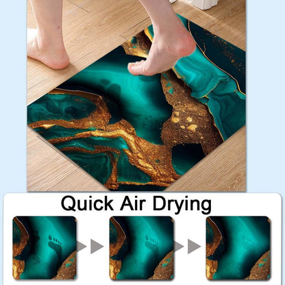 Bath Mat-Bathroom Rug，Cyan and Gold Marble-Absorbent Non Slip Quick Dry Stain Resistant Easy to Clean Care Shower Rug for Bathtub Shower Room 20×31Inch (50 * 80cm)