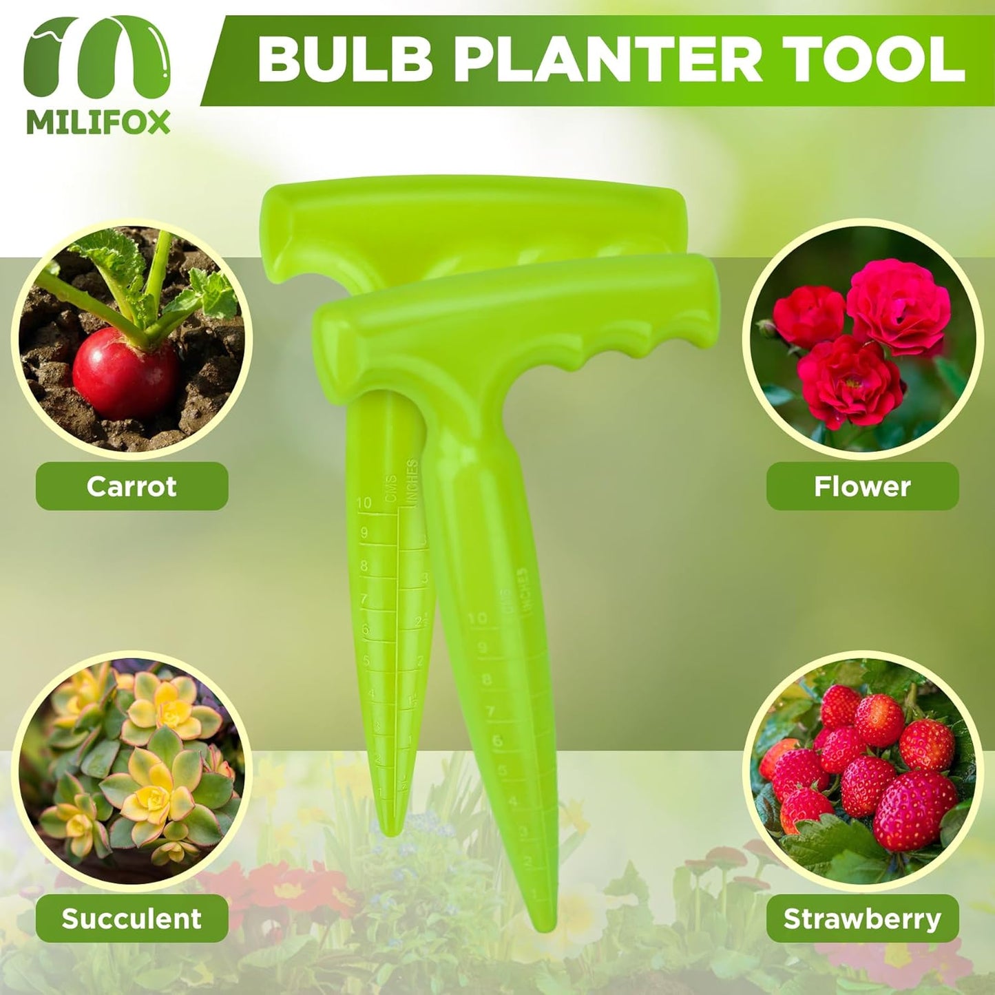 2pcs Seed Planter Tool, 6.9" Dibber Garden Tool, Plastic Seed Dibbler for Planting, Bulb Digger Garden Planter with Handle for Sowing Seeds, Planting, Bulbs, Digging (Light Green)