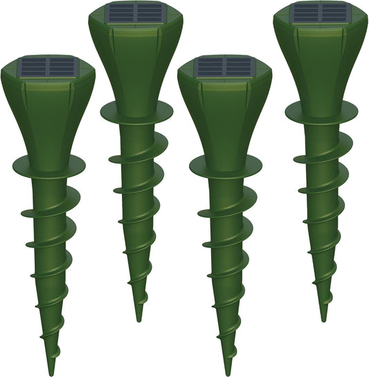 4 Packs Solar Mole Repellers, Gopher Deterrent Device with Vibrating Motor & Spiral Drill Ground Stake, IP65 Waterproof Lawn Garden Yard Pest Repellents Driving Away Vole Groundhog Snakes