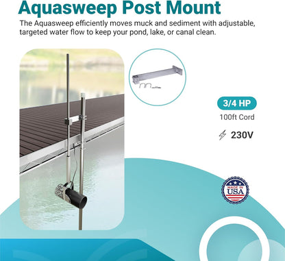 Scott Aerator 3/4 Horse Power 230V Muck Blaster - 100ft Cord | 3/4 Horse Power Aquasweep w/Post Mount | Water Circulator | Water Agitator | Water Mover | Muck Blower