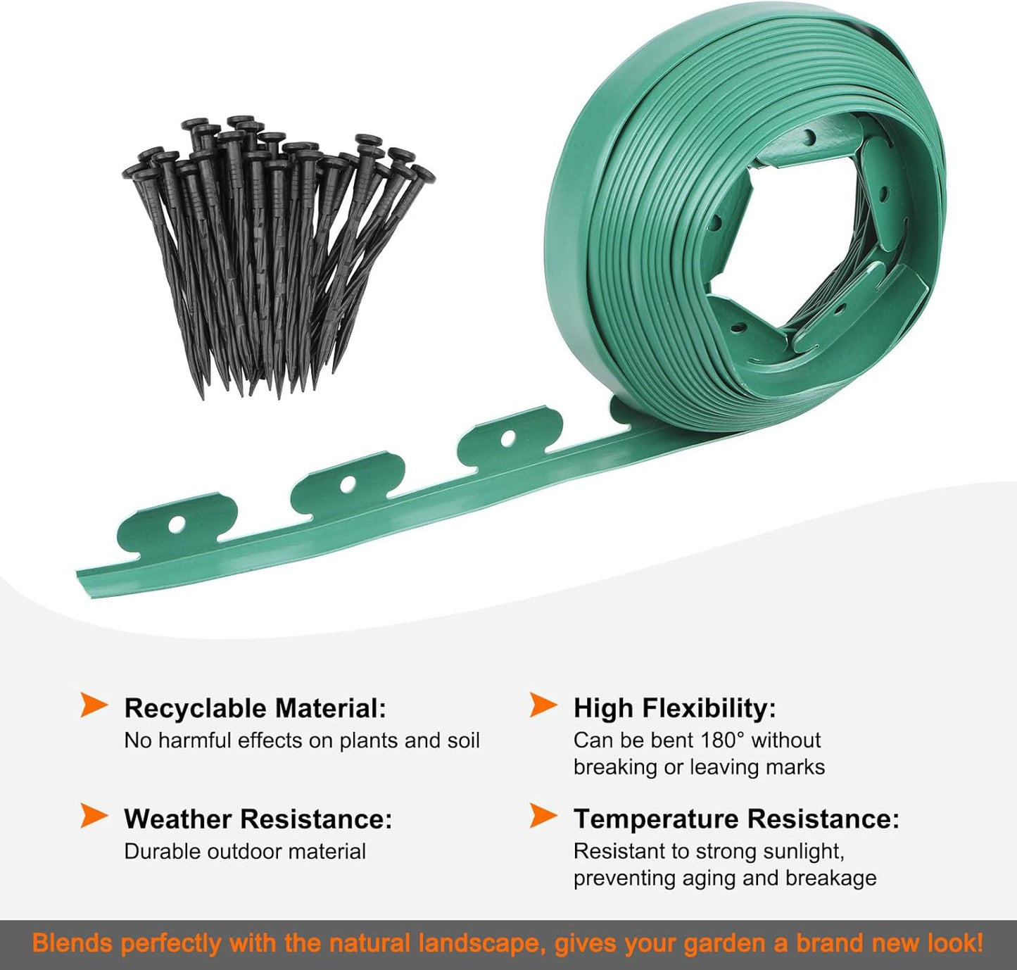 Garden Edging - 30 Feet Plastic Landscaping Edging Border with 27 Pack Spikes Apply to Flower Beds/Grass Lawn/Yard (1.57Inches Tall, Green)