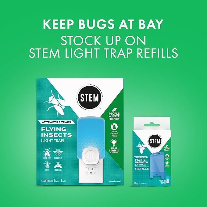STEM Light Trap Refill Cartridges, Indoor Fruit Fly Trap, Effective Insect Control for Home, Attracts and Traps Flying Insects, Compatible with STEM Light Trap, 4 Count