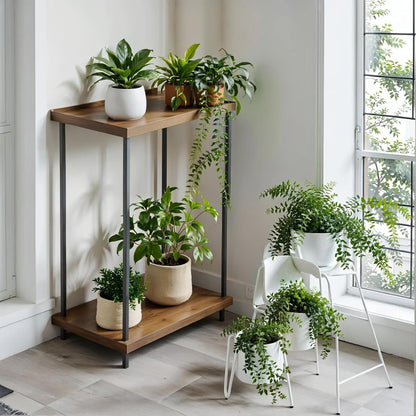 2 Tier Metal Sturdy Heavy Plant Stand, Narrow Plant Stand Indoor and Outdoor L19.68 x W11.81 x H27.55 inch， Capacity & Heavy Duty Construction