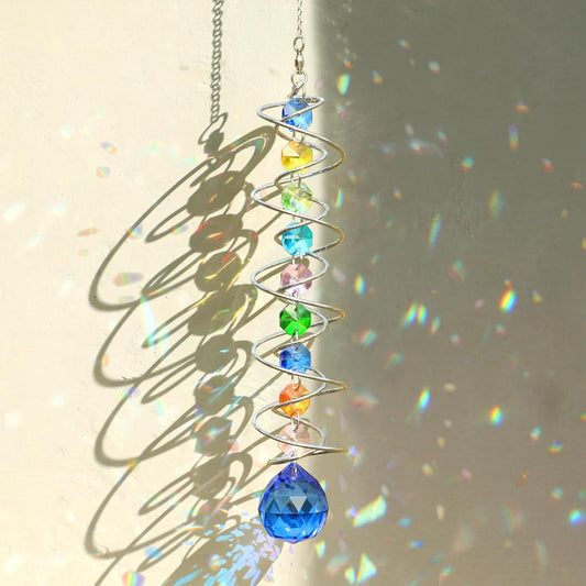 Sun Catchers Gazing Ball Spiral Tail Wind Spinner with Crystal Suncatcher for Hanging Ornaments