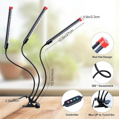 Clip Grow Lights for Seed Starting with Timer, Full Spectrum Brightest Plant Growing Lamps for Indoor Plants, Bonsai, Seedlings, 27 Watt Home Plug But Not 10W Adapter