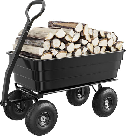 GarveeLife Poly Dump Cart - Heavy Duty 1200lbs Garden Cart with Quick-Release Dumping 13" Tires, Utility Wagon for Yard Work, Landscaping, Gardening