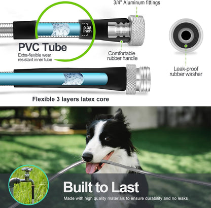 Garden Hose Metal 50 ft, Stainless Steel Water Hose with Upgrage Aluminum Nozzles, Flexible | Heavy Duty | Lightweight | No Kink | Anti-Bite Hose for Yard,RV Park, Outdoor Watering