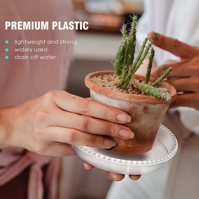 6 Pack Plant Saucer 6 8 10 12 14 Inch Plastic Plant Tray, Sturdy and Durable Flower Pot Container Accessories Plant Pot Saucers for Indoor and Outdoor (10 Inch, Clear)