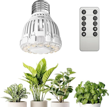 Dimmable Grow Light Bulb for Indoor Plants, Full Spectrum with Remote Control, Auto On Off Timing 4 8 12 Hrs, 10W PAR20 (150 Watt Equiv) Grow Lamp with Optical Lens for High PPFD, Energy Saving