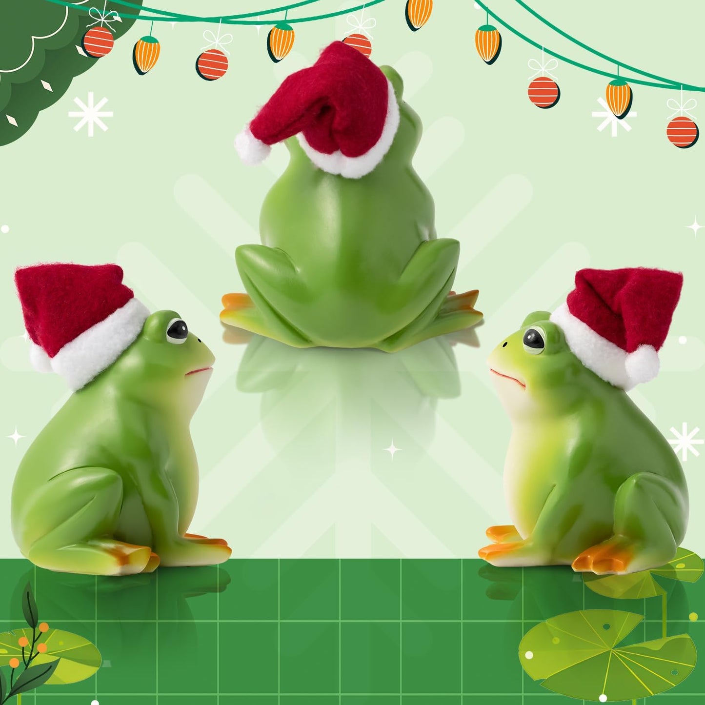Christmas Frog Resin Statue - Christmas Frog Statue with Santa Hat for Xmas Tree Party Desk Decor Resin Figurine for Home Patio Office Decoration Cute Plant Statues for Tabletop Garden Decor