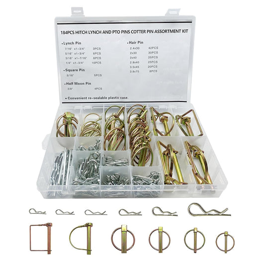 boatsea 184Pcs Cotter Pin Assortment Kit Heavy Duty Hitch Linch and PTO Pins,Shaft Locking R Clips