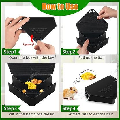 Mouse Bait Station Outdoor Indoor with Keys, 8 Pack Reusable Rat Bait Stations, Mice Stations, Keep Children and Pets Safe, Bait Station Box for Kitchen Garage Patio